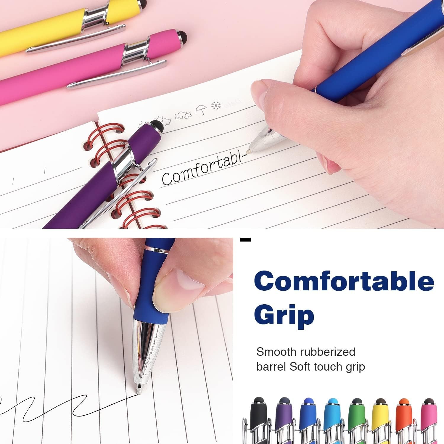 8 Pack Ballpoint Pen 2-in-1 Stylus, 1.0 mm Black Ink | Retractable Ballpoint Pen