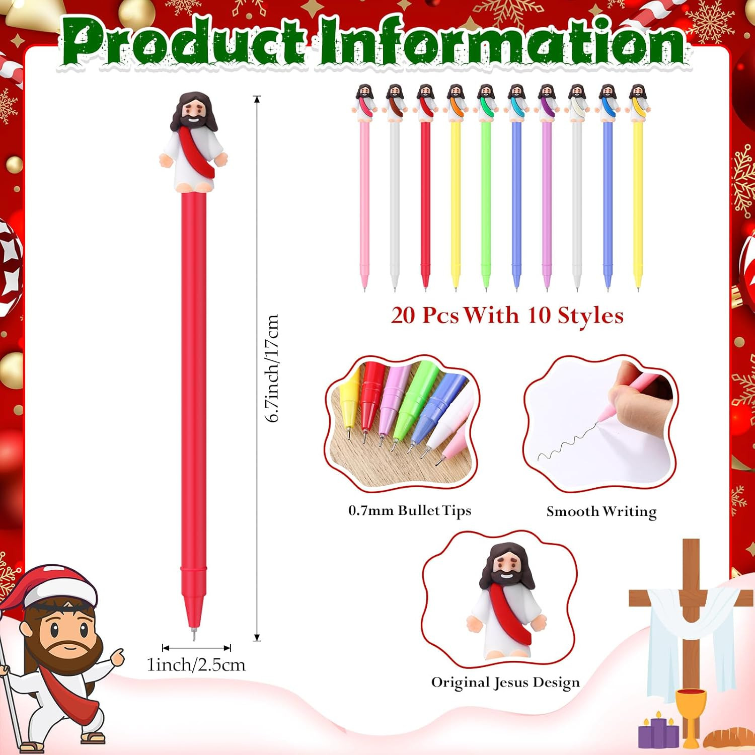 20 Pcs Jesus Christian Pen Mini Jesus Ballpoint Black Ink Pens for Christmas Rel