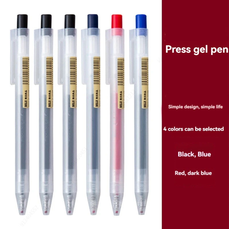 10Pcs Press Gel Pen 0.5Mm Blue/Black/Dark Blue/Red Ink Mujis Gel Pen Set for Sch