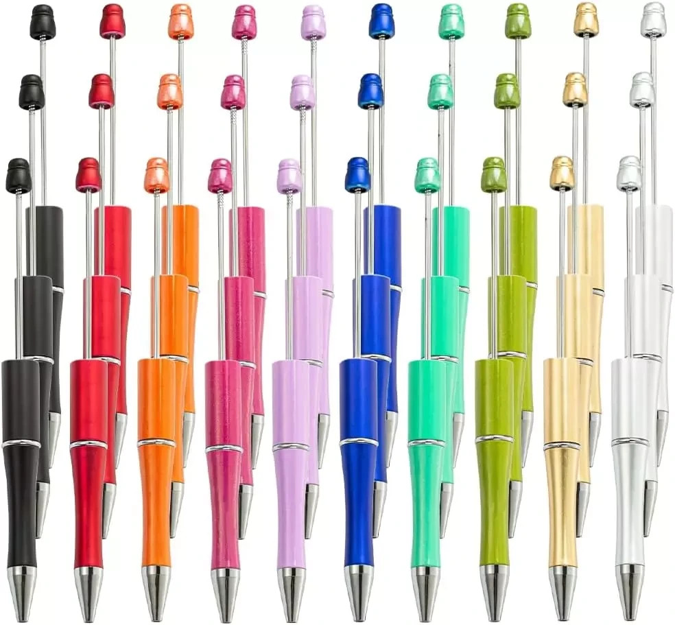 30Pcs Beadable Pens Bulk, Plastic Bead Pen Black Ink Ballpoint Pens, Diy Teacher