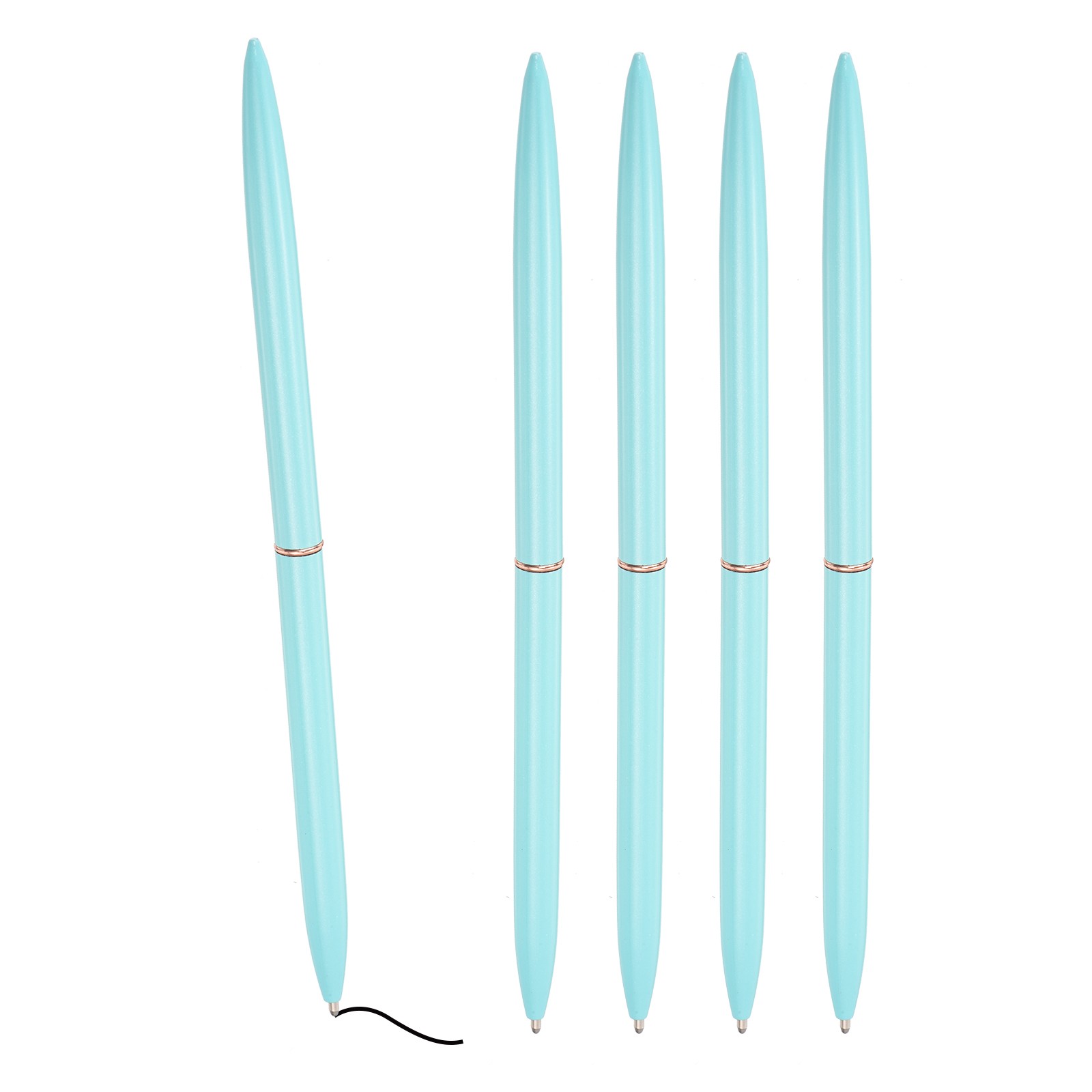 5 x Slim Metal Ballpoint Pen Black Ink 1mm Medium Point Pen, Light Blue