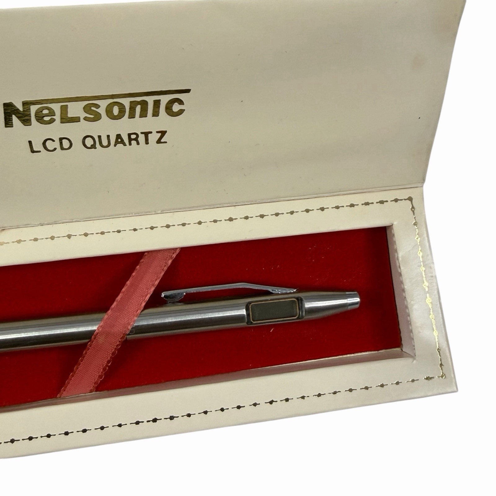 Vintage Nelsonic LCD Quartz Time Pen Digital Clock Pen Hong Kong w/ Box Untested