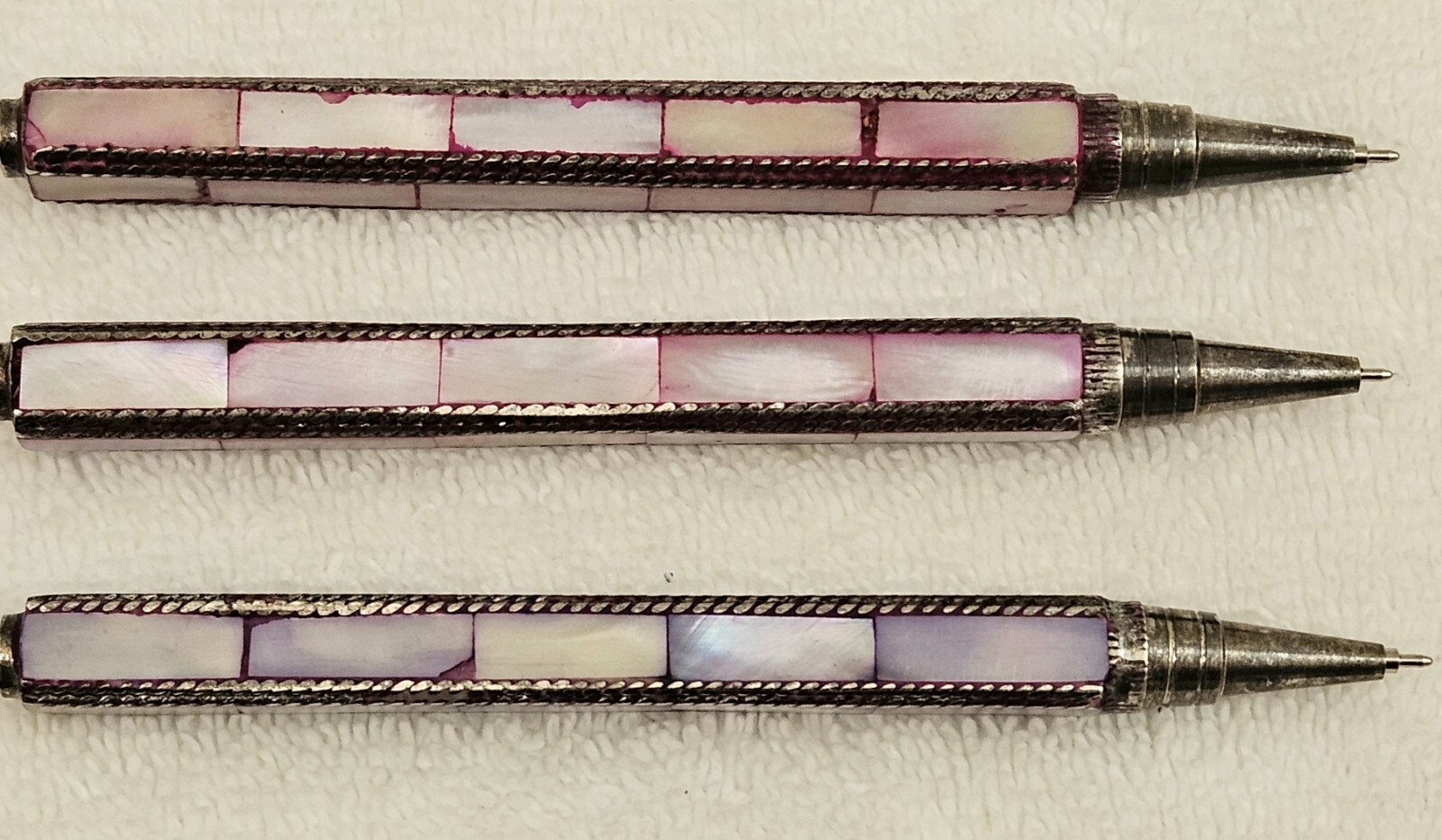 Mother of Pearl Square Pen, Lot of 5 – Pink (2), White, (2) Purple (1)