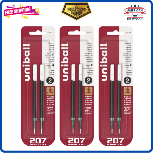 Uniball Signo 207 Impact Stick Gel Pen Refill, 2 Black Pen Refills, 1.0Mm Bold P