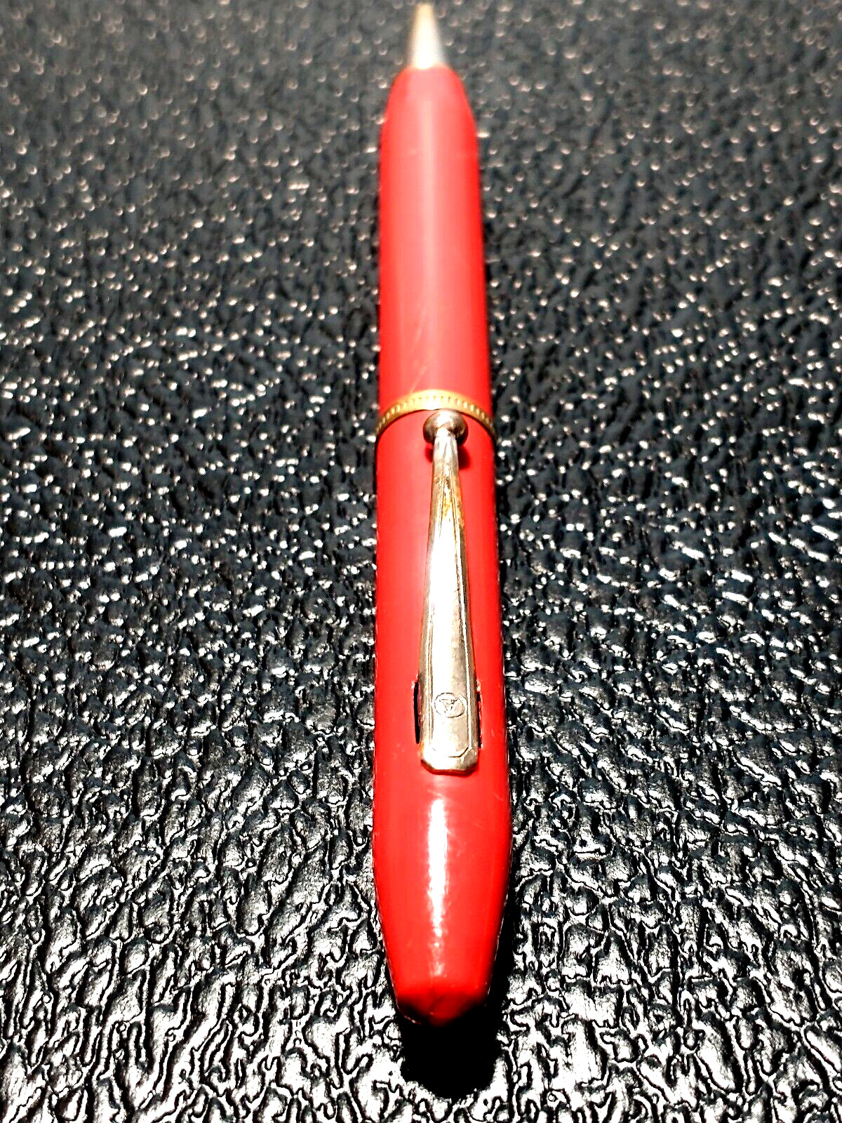 VINTAGE ARNOLD MECH PENCIL IN FIRE RED CELLULOID WITH CHROME TRIM NICE ANTIQUE