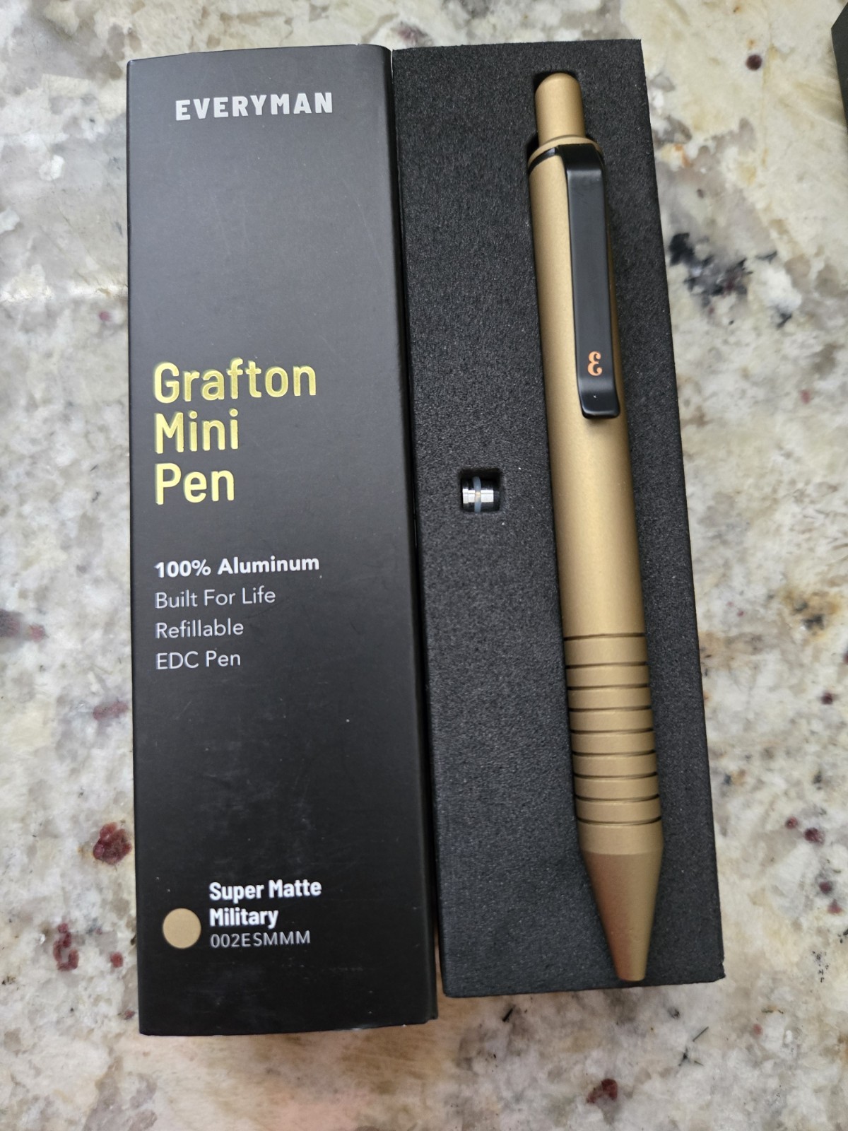 Everyman Grafton Mini Pen Super Matte Military Writes Black Pocket Clip Aluminum
