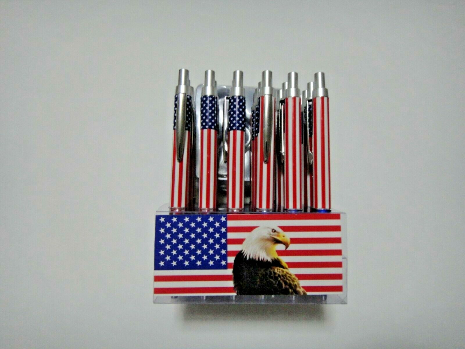 24X-BLACK Ballpoint American Flag Ink Pen w. silver clip US Seller