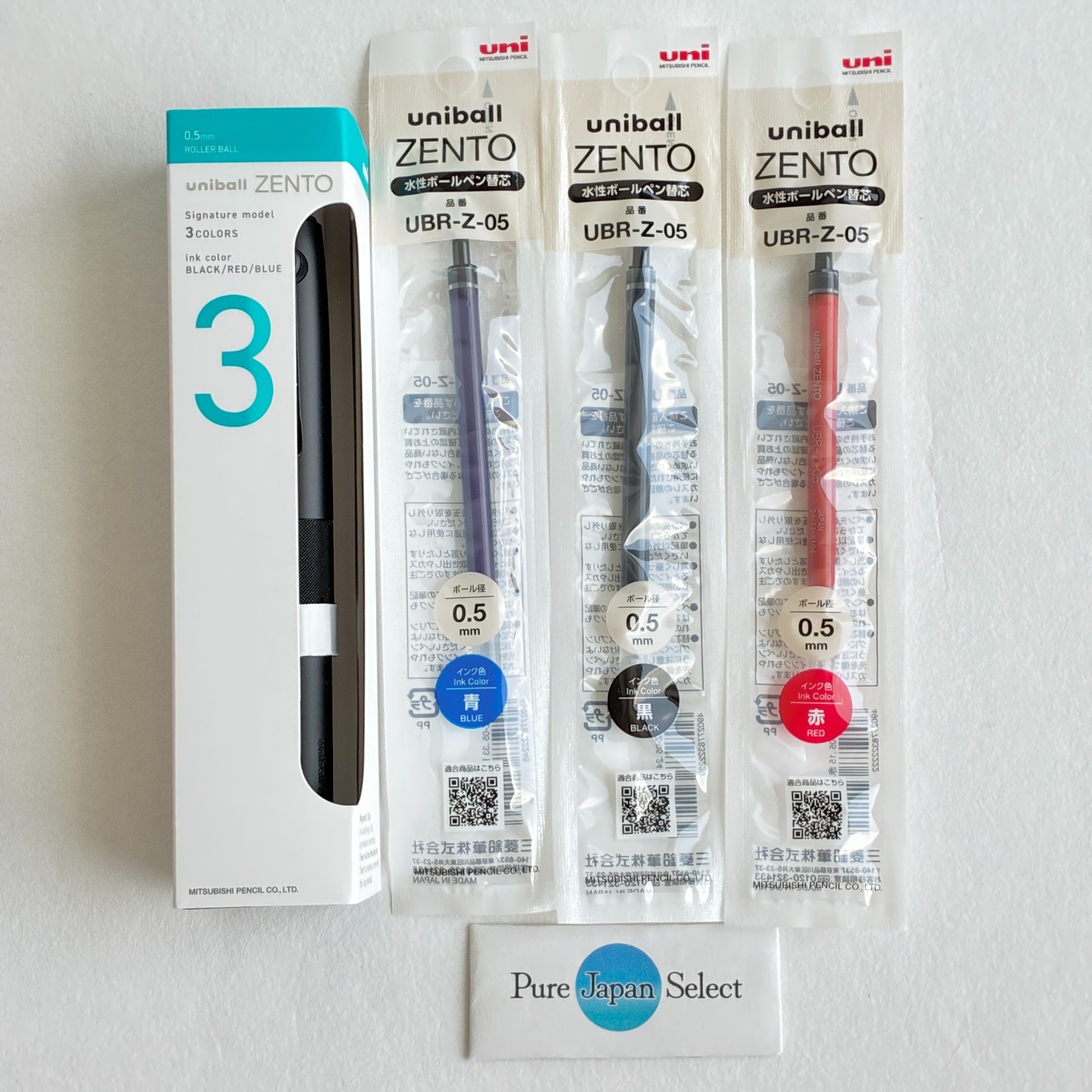uniball ZENTO Signature Model 3-Color Ballpoint Pen 0.5mm M-Black & Refill set