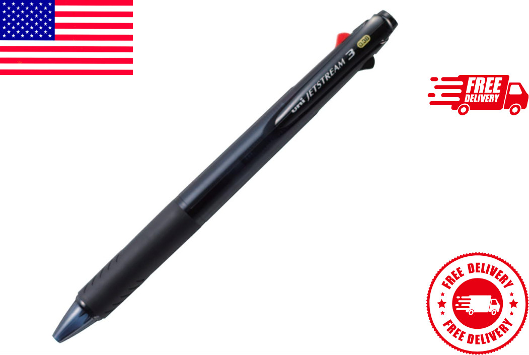Ballpoint Pen 3 Color Black, Red, Blue Ink 0.38mm, Transparent Black