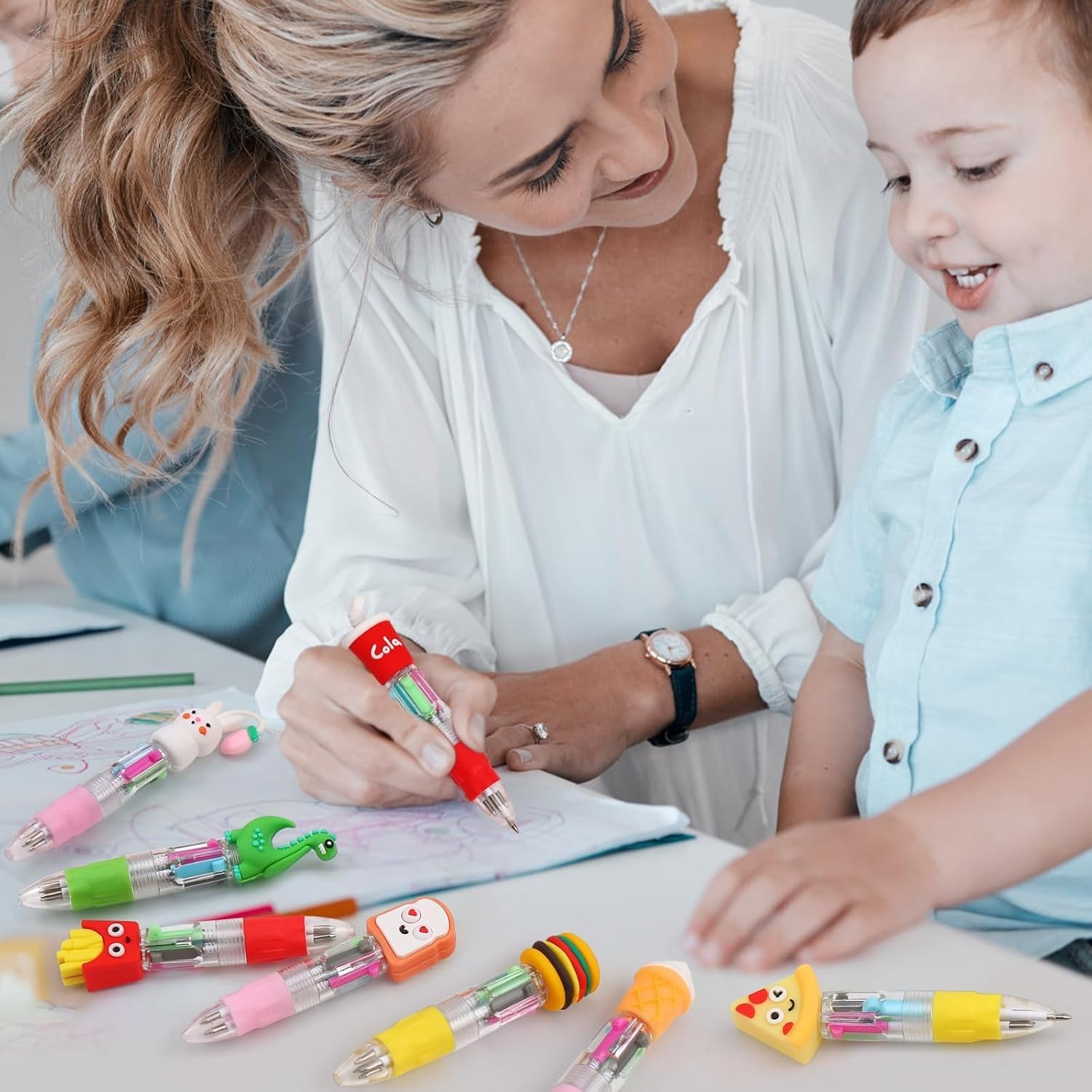 Cute 100pc 4-in-1 Ballpoint Pens Multicolor Quick Dry Ergonomic Grip Kids