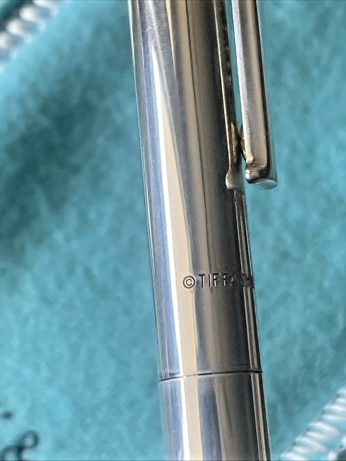 Vtg Tiffany & Co. Sterling Silver 925 T Clip Ballpoint Pen Black Ink Pouch & Box