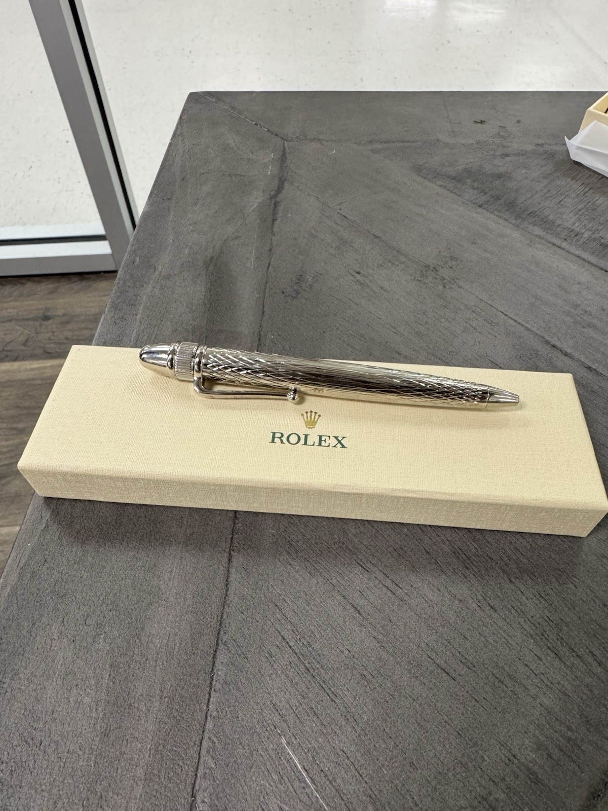 Rolex Metal Ballpoint Pen Chrome Trim Silver Tone with Collectible Branded Box