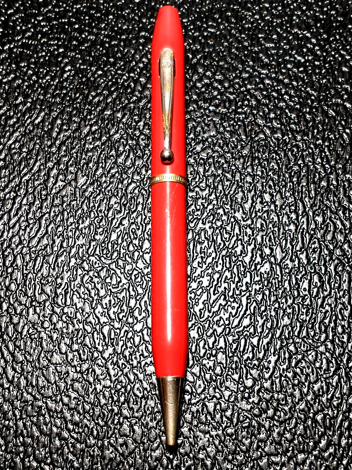 VINTAGE ARNOLD MECH PENCIL IN FIRE RED CELLULOID WITH CHROME TRIM NICE ANTIQUE