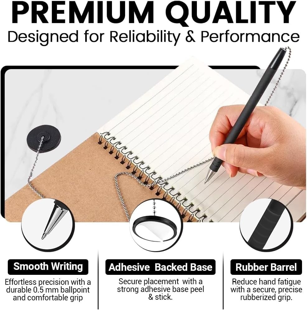 Juvale 3 Pack Desk Pen with Chain – Adhesive Security Pen Holder – 26″ Long Chai