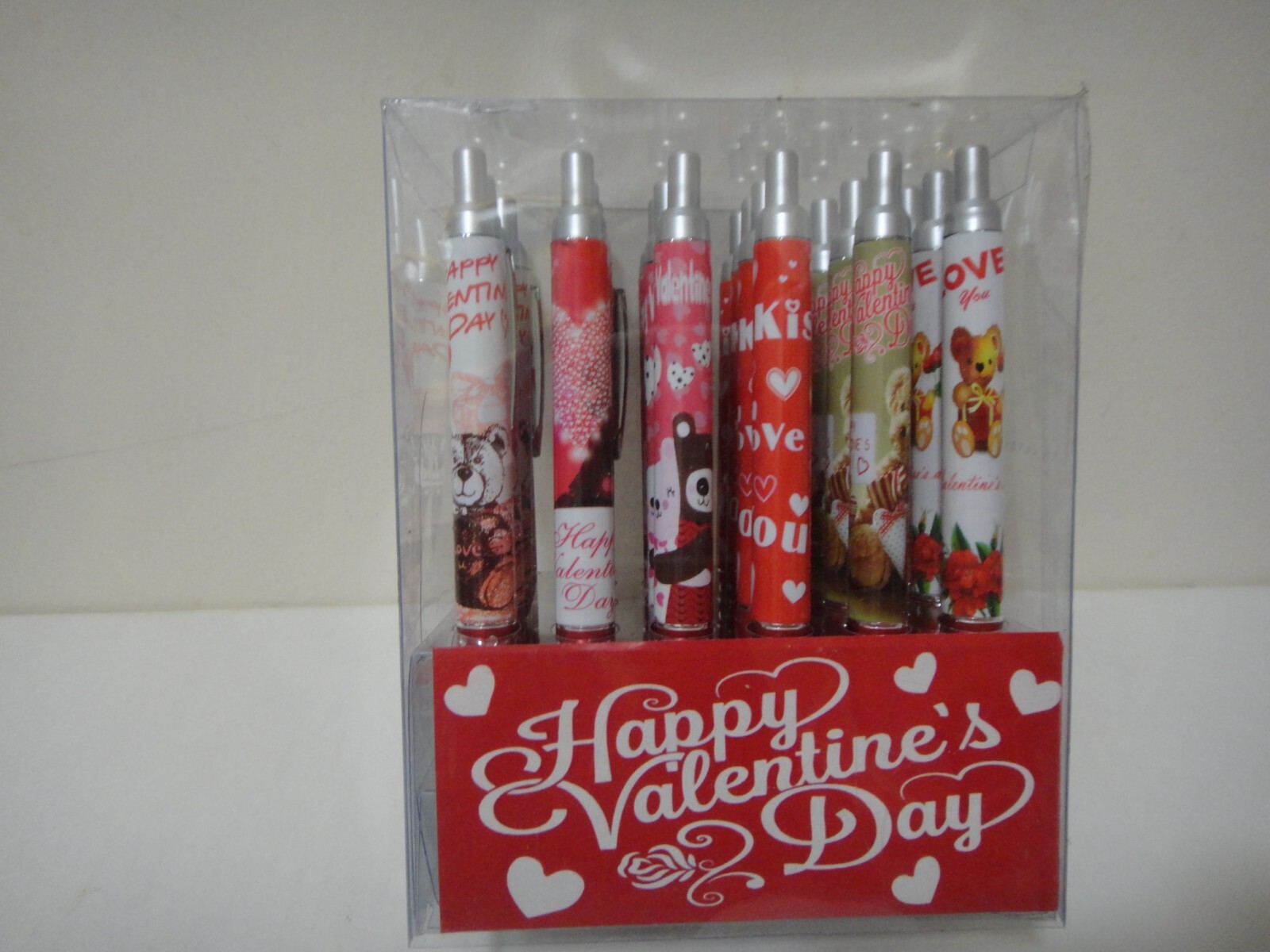 24X-BLACK Ballpoint Happy Valentine’s Day Ink Pen w. silver clip US Seller