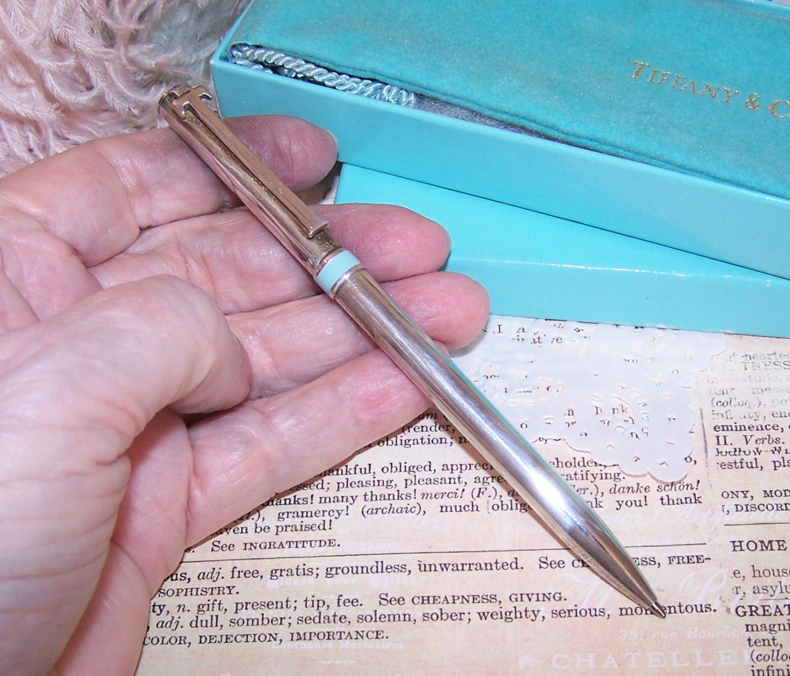 TIFFANY & Co Sterling Silver Retractable Ballpoint Pen – Blue Enamel Stripe