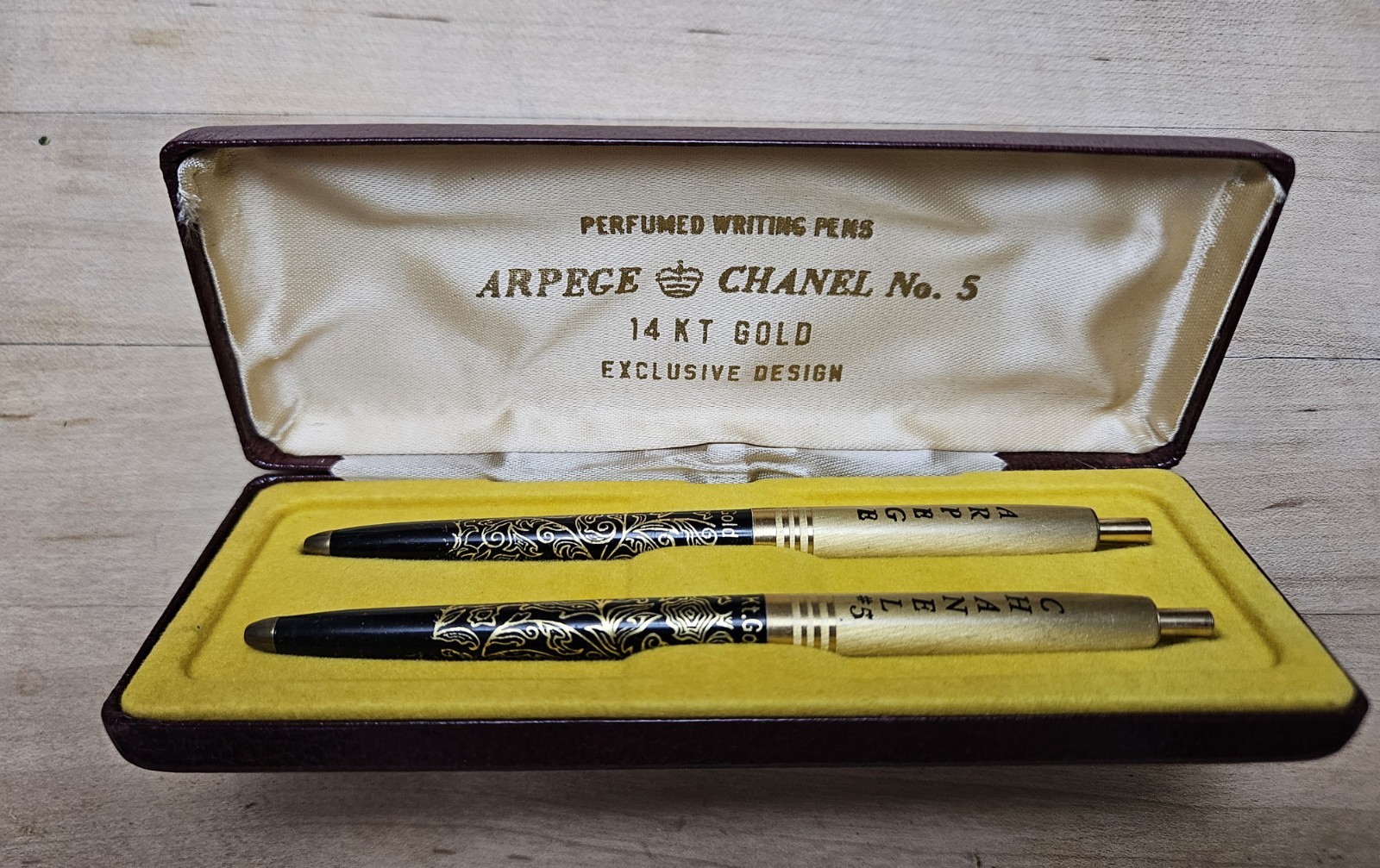 Vintage Arpege & Channel No. 5 14k Gold Filigree Perfumed Writting Pens w/ case