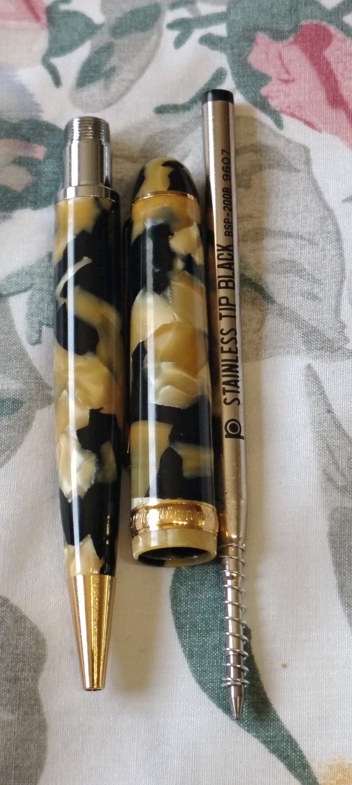 Platinum 3776 Marble Black & Yellow Ball Point Pen Made In Japan