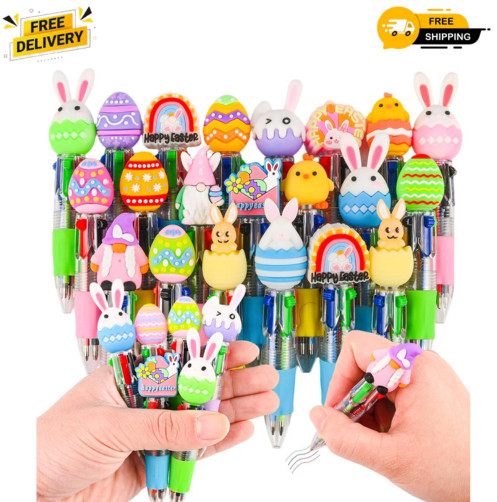 25 Pcs Easter Multicolor Pen in One Cartoon Cute Fun 4-In-1 Cute Pens Bulk Kawai