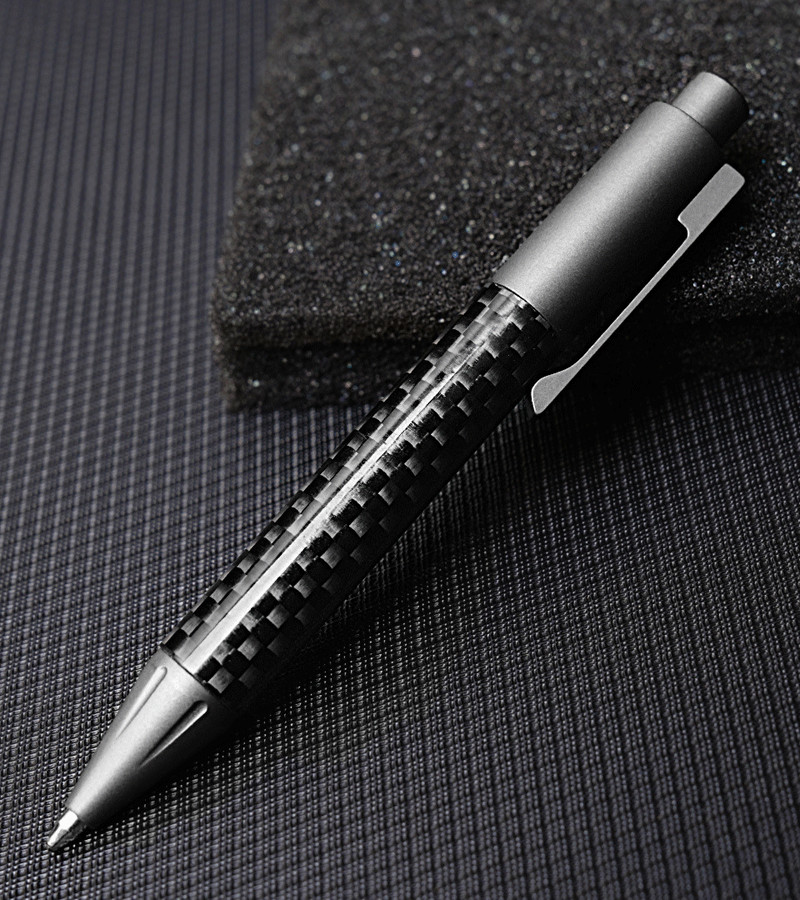 Mini Pocket Titanium + Carbon Fibre Ballpoint Pen Signature Pen w/ 2pcs Refills