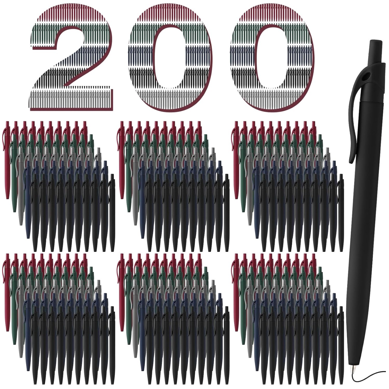 200 Bulk Retractable Black Ballpoint Pens