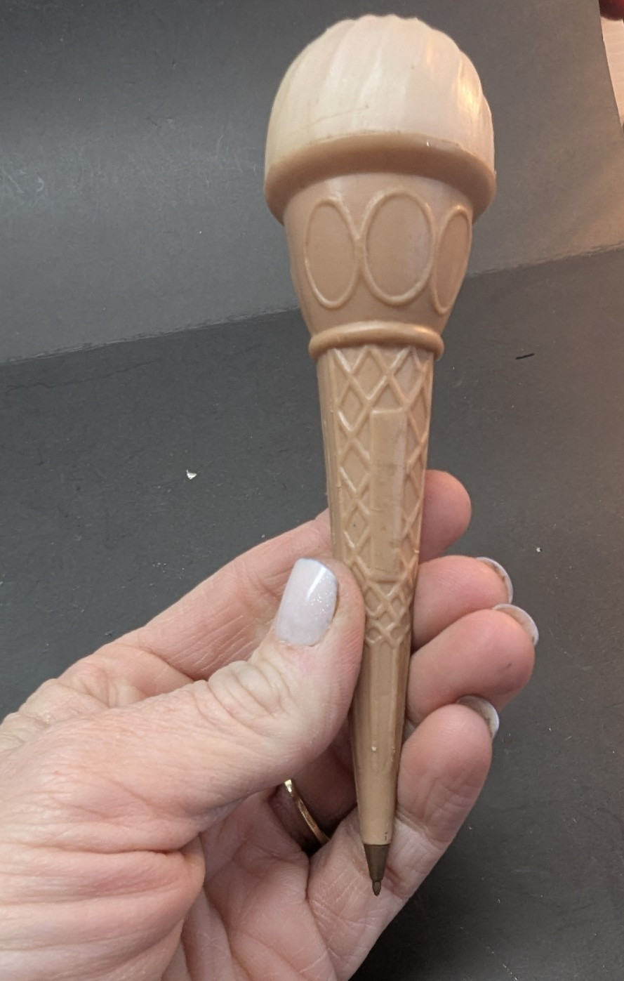 Vintage Ice Cream Cone Novelty Pen No Ink Made in Hong Kong 6 Inch Plastic