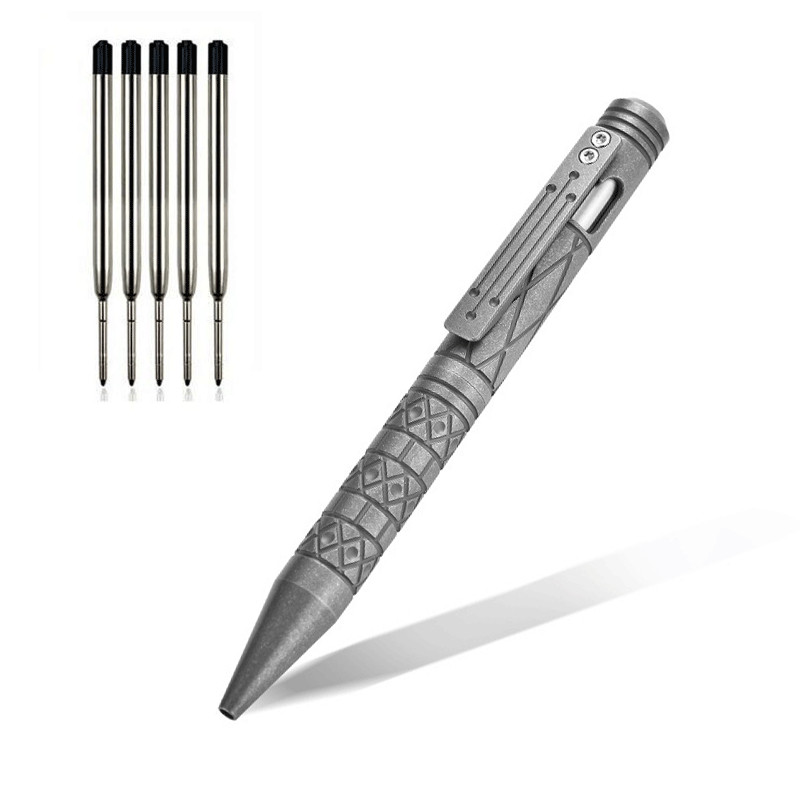 EDC Titanium Pocket Ball Pen Office Signature Working Stationery w/ 5 G2 Refills