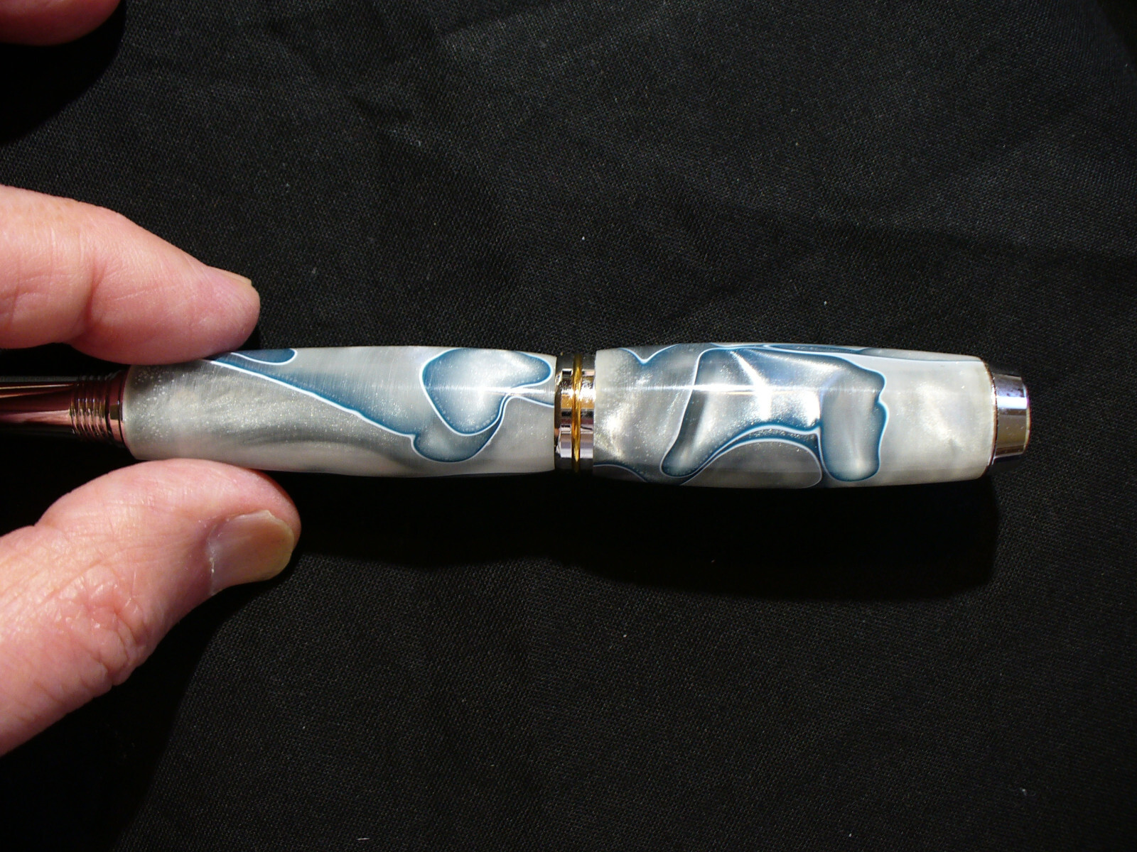 Hand Made Celluloid Gray Swirl & Chrome Roller Ball Pen