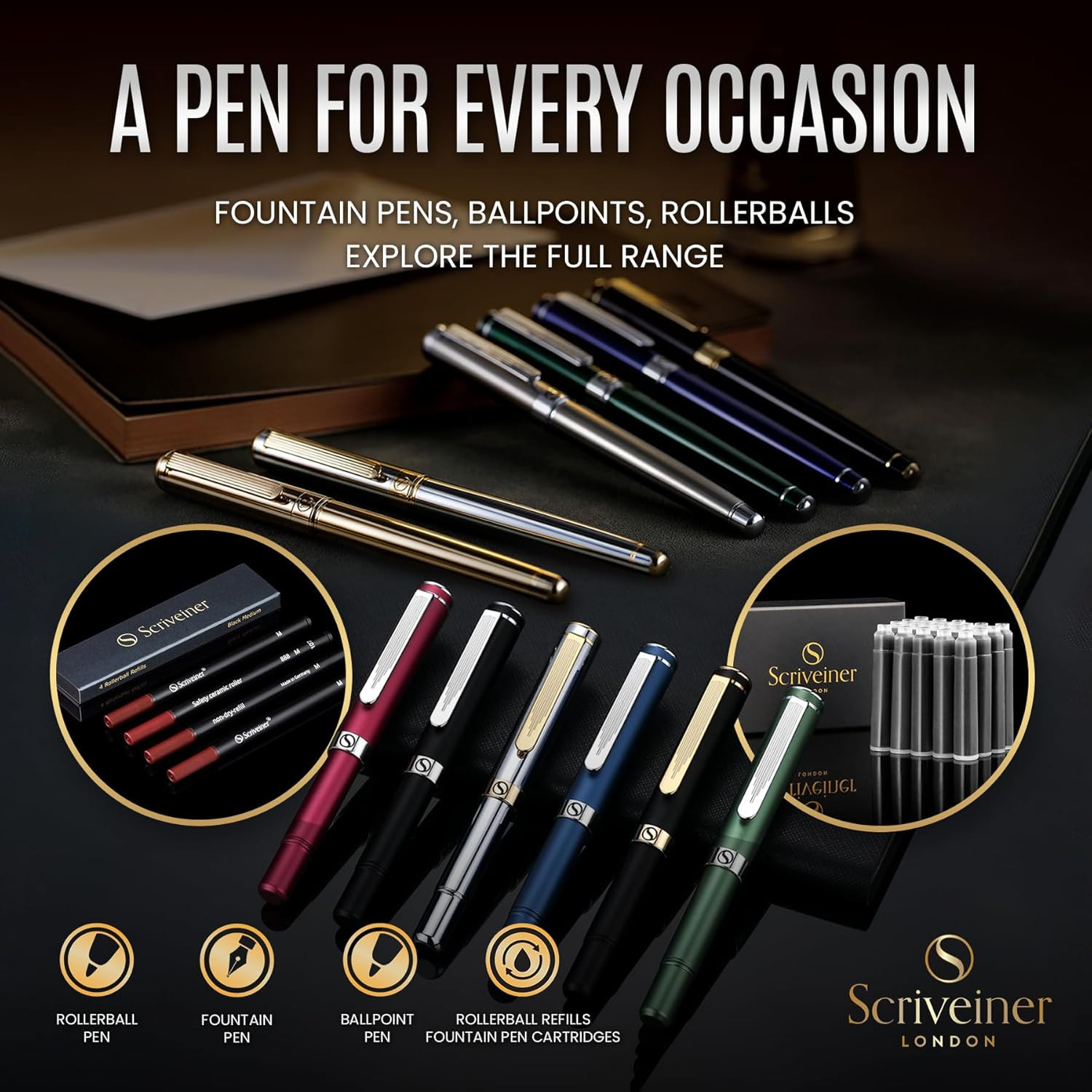 Green Ballpoint Pen – Stunning British Racing Green Luxury Pen, Chrome Finish, S