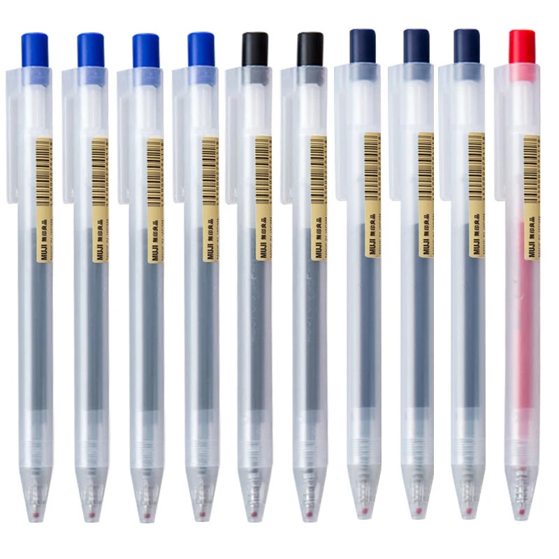 10Pcs Press Gel Pen 0.5Mm Blue/Black/Dark Blue/Red Ink Mujis Gel Pen Set for Sch