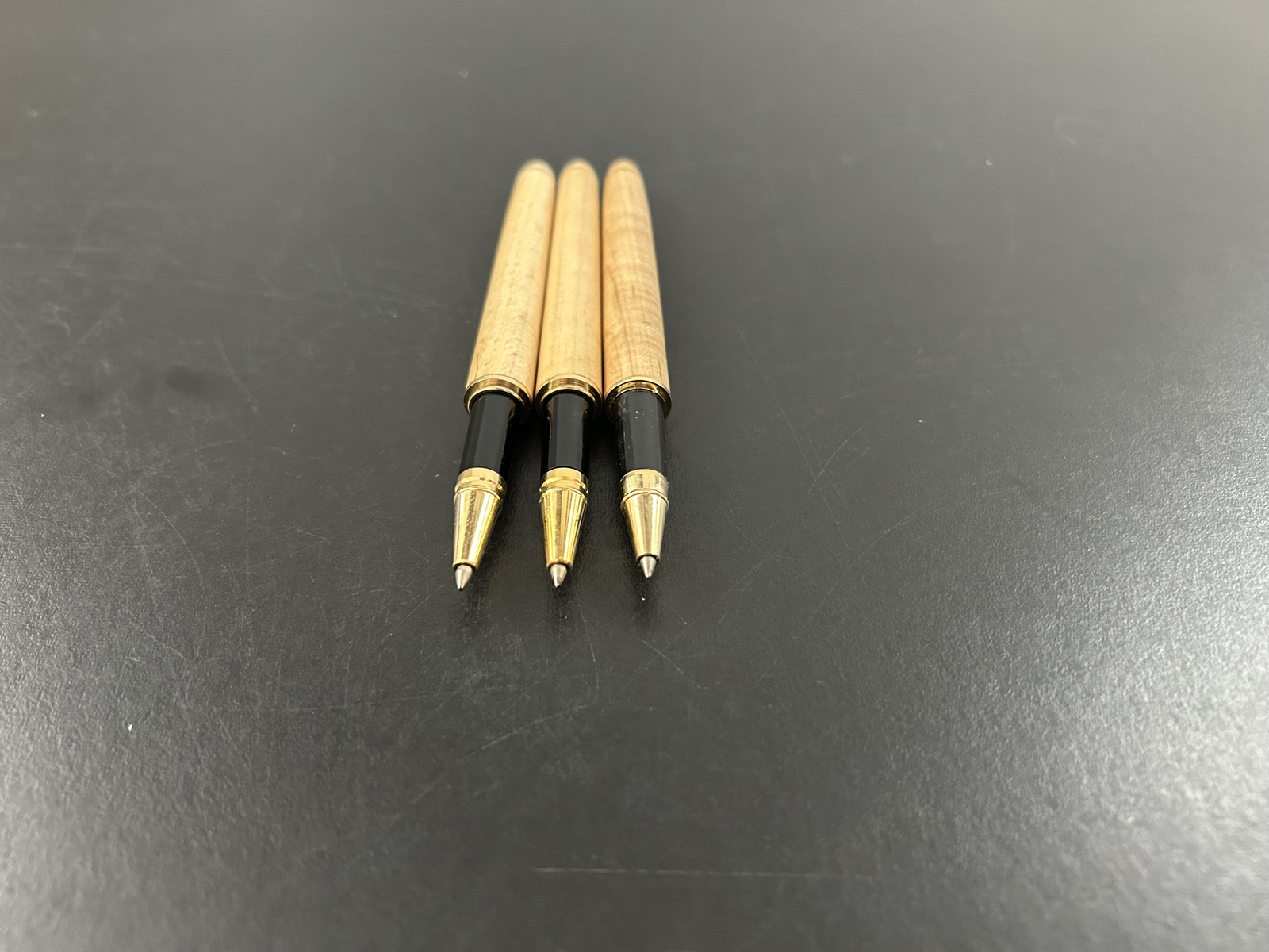 Lot of 3 Wooden Case Pen Ball TC Roller Pens Honeywell Branded Working Smooth