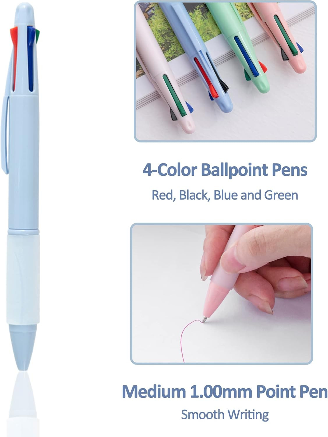 Multicolor Ball Point Pens 4-in-1 Colored Pens (1.0mm) Assorted Inks 4-Color Bal