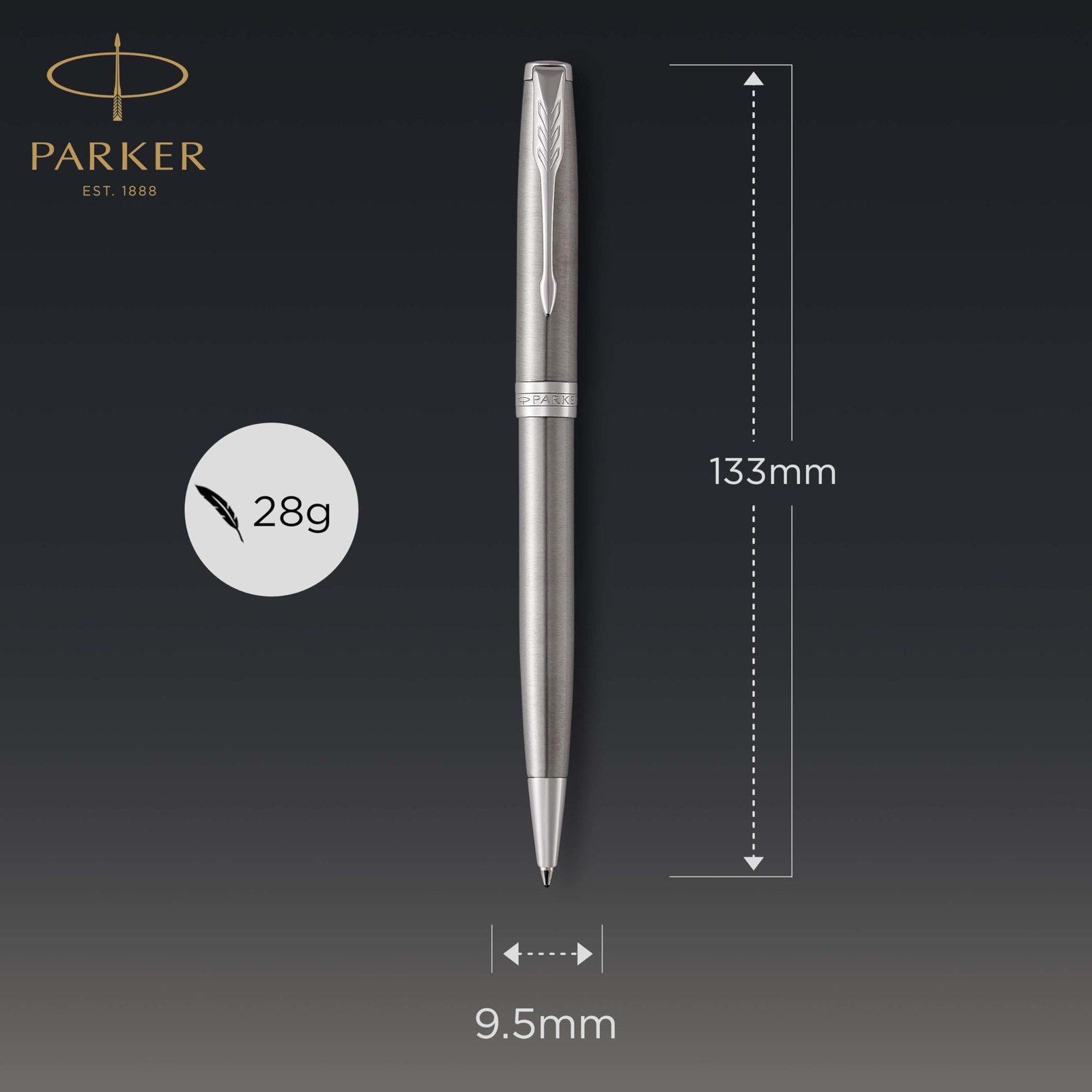 Parker Sonnet Ballpoint Pen Stainless Steel Palladium Trim Medium Point Black