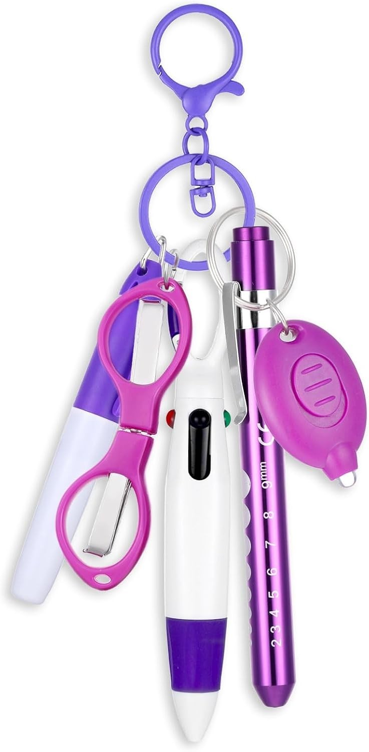 Essential Nurse Accessories Set: Retractable Pen, Scissors & Keychain Flashlight