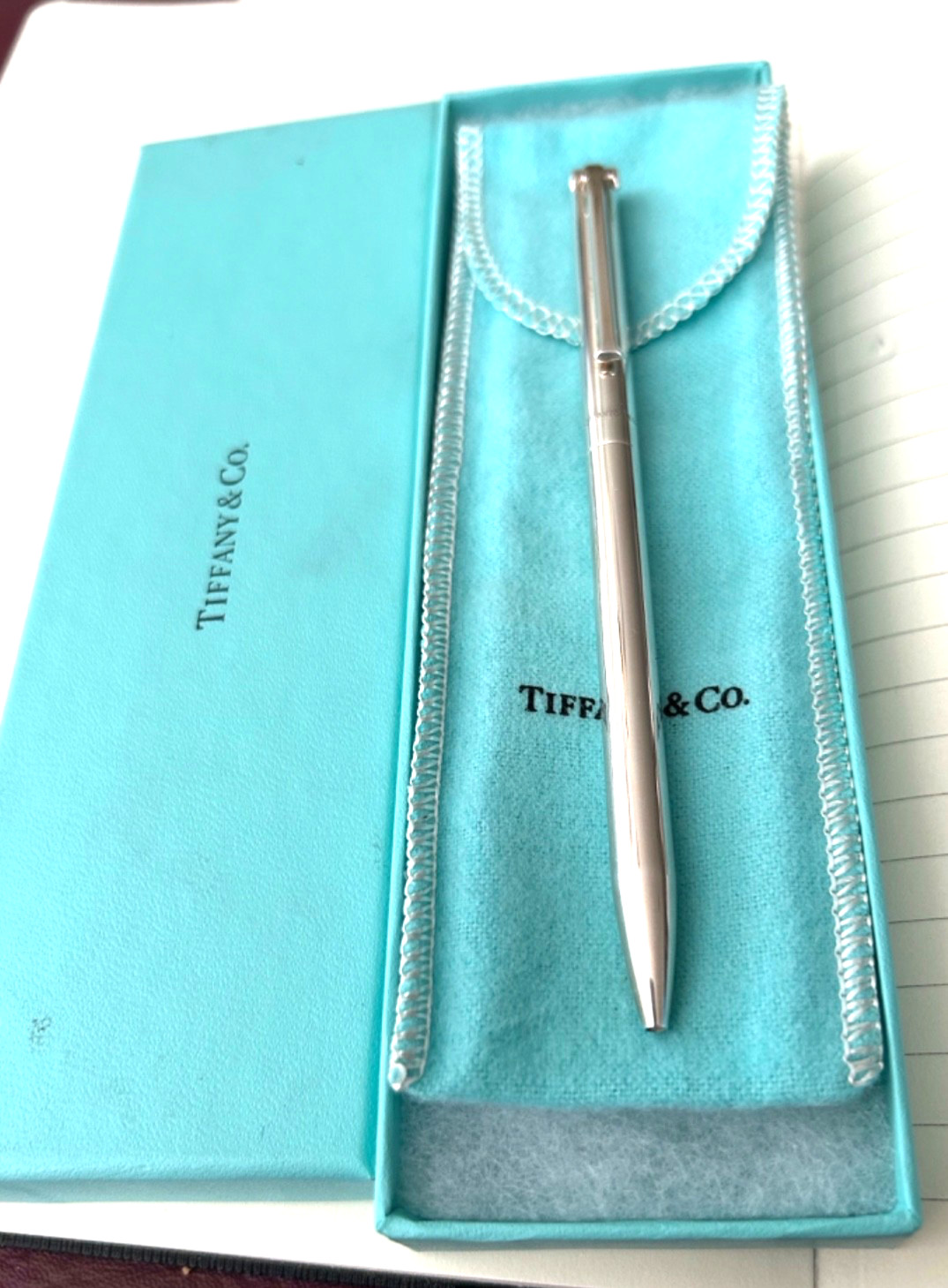 Tiffany & Co Sterling Silver ladies ball point pen- new in box- blue pouch & box