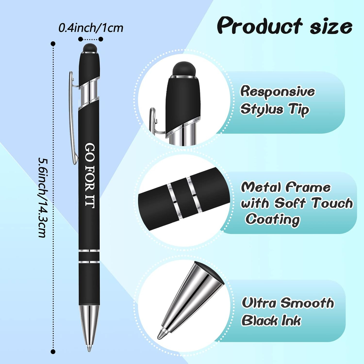 12 Pack Motivational Metal Pens Fine Point Stylus Tip School Office Writing