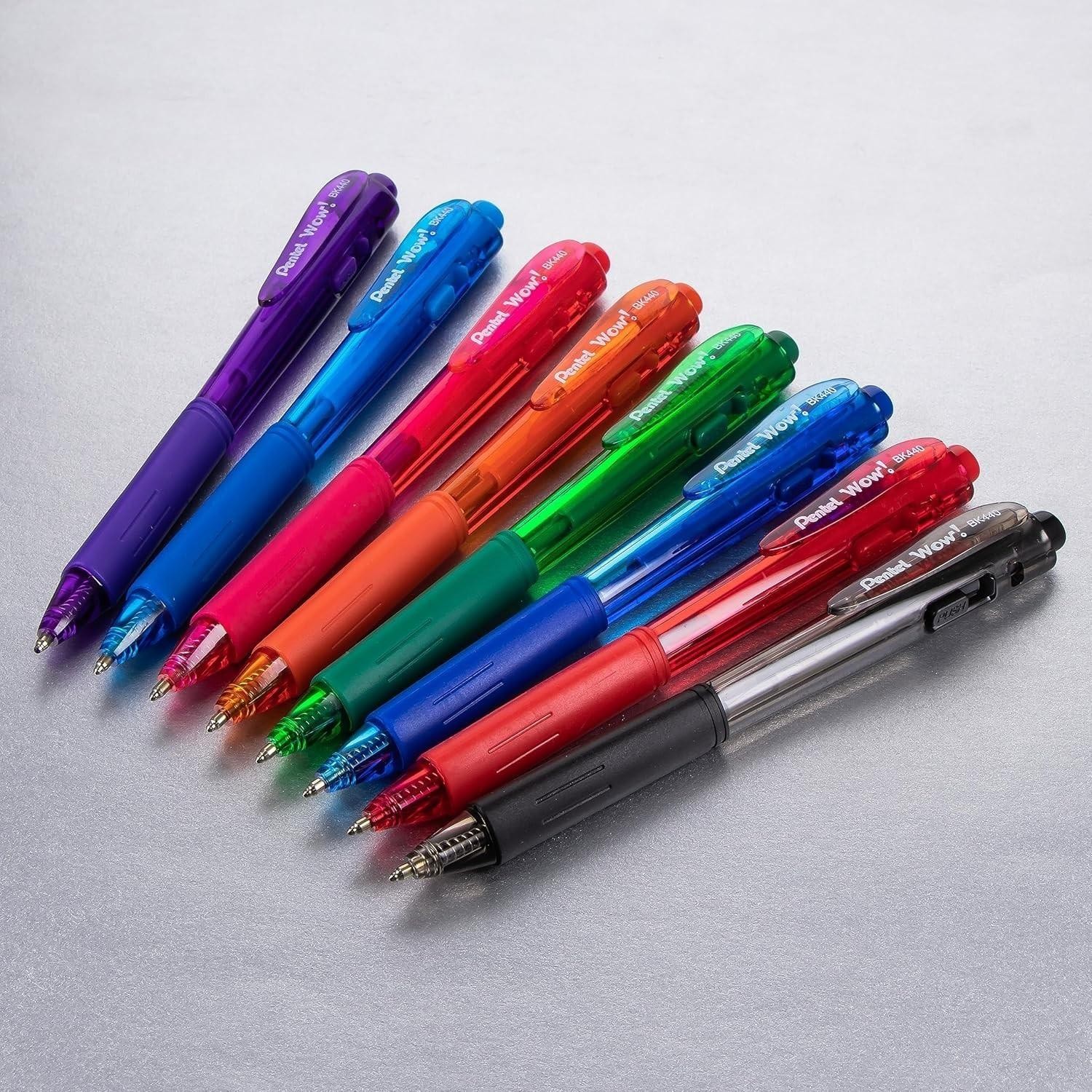 Pentel Wow! Retractable Ballpoint Pen, (1.0mm), Medium Line, Red Ink, Pack of 5