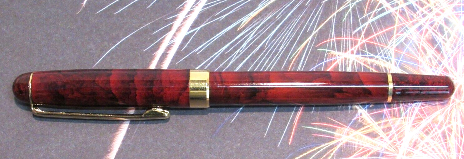 TERZETTI PISA MARBLED RED Metal /GT Trim Rollerball Pen+velvet pouch