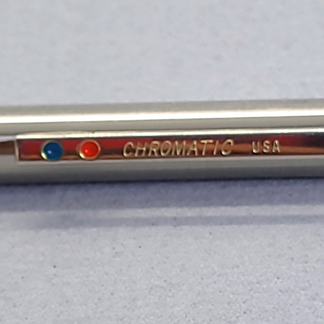 Vintage Chromatic Dual Ballpoint Red Blue Pen Silver Gold Trim USA Writing Tool