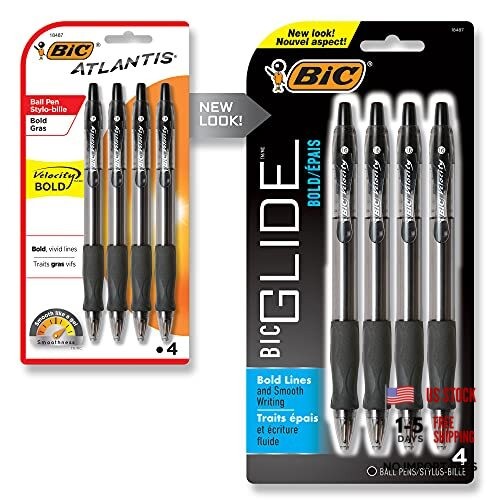 Glide Bold Retractable Ball Point Pen, Bold Point 4 Count (Pack of 1) Black