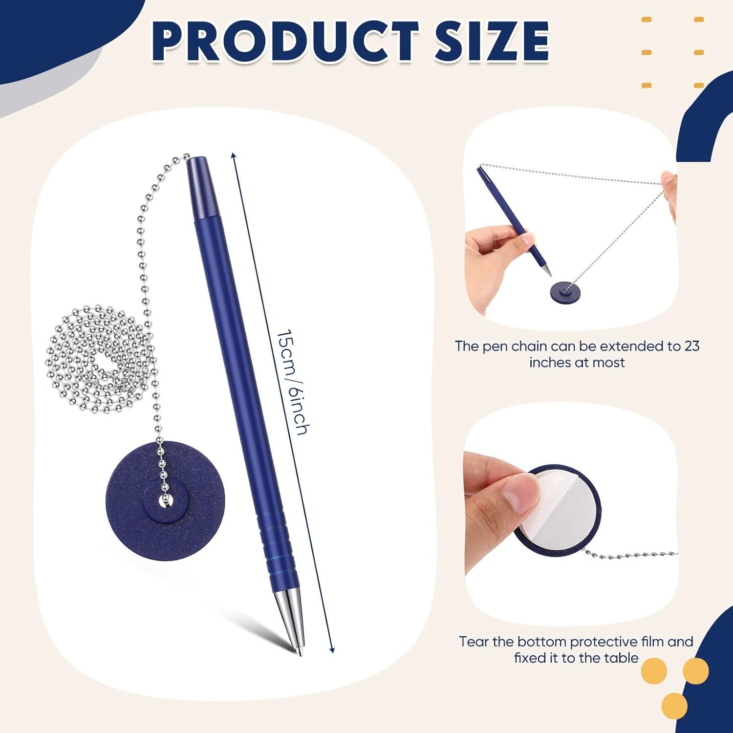 6 Pcs Secure Pen with Adhesive Pen Chain and Security Pen Holder for Home Office