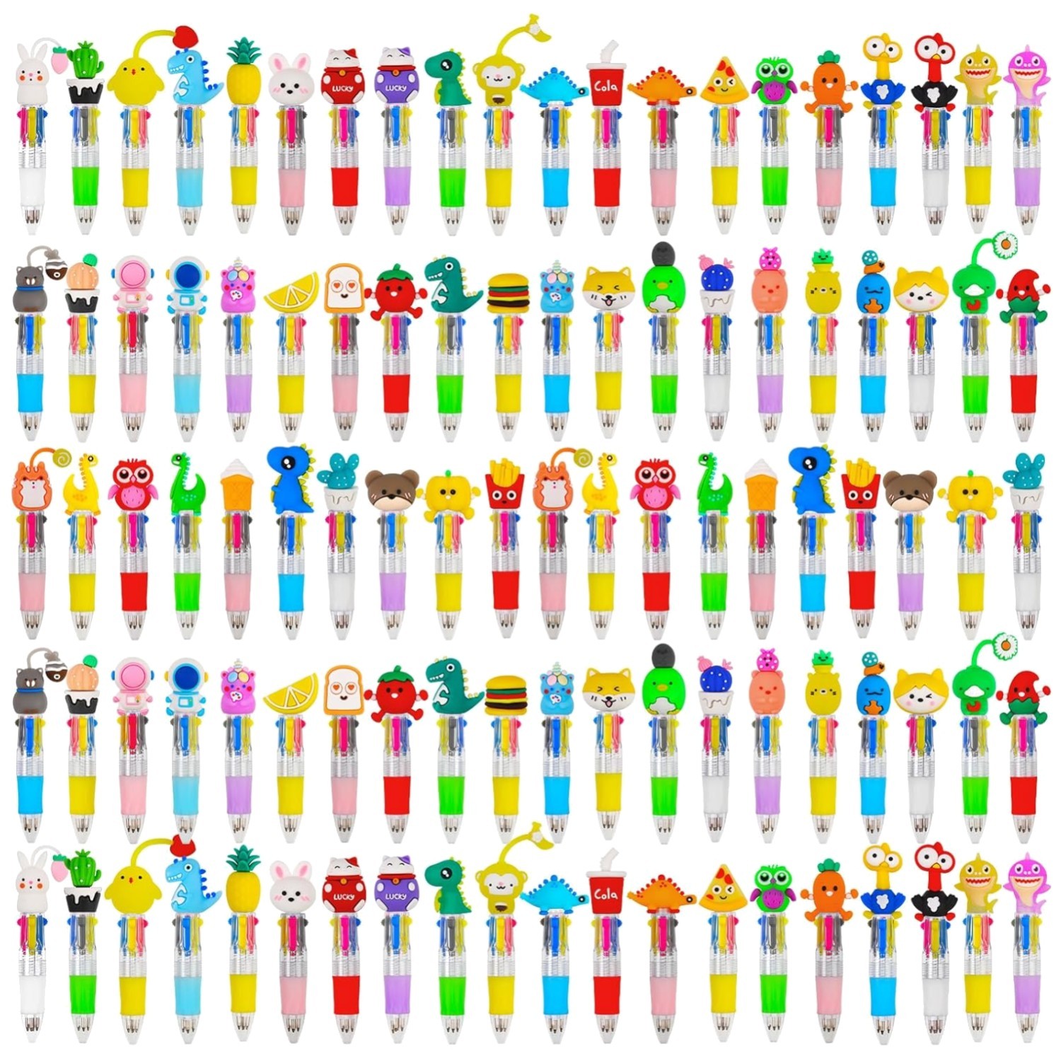 100 Mini Multicolor Cute 4-in-1 Ballpoint Pens Bulk