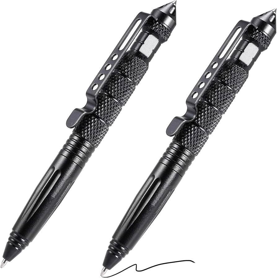 2PC Self-Defense Pens Emergency Glass Breaker Safety Write Black Pen Multi Use