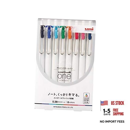 Uni Ball One, Gel Ink 0.38mm Ballpoint Pen, 8 Colors Set 1 Count (Pack of 8)
