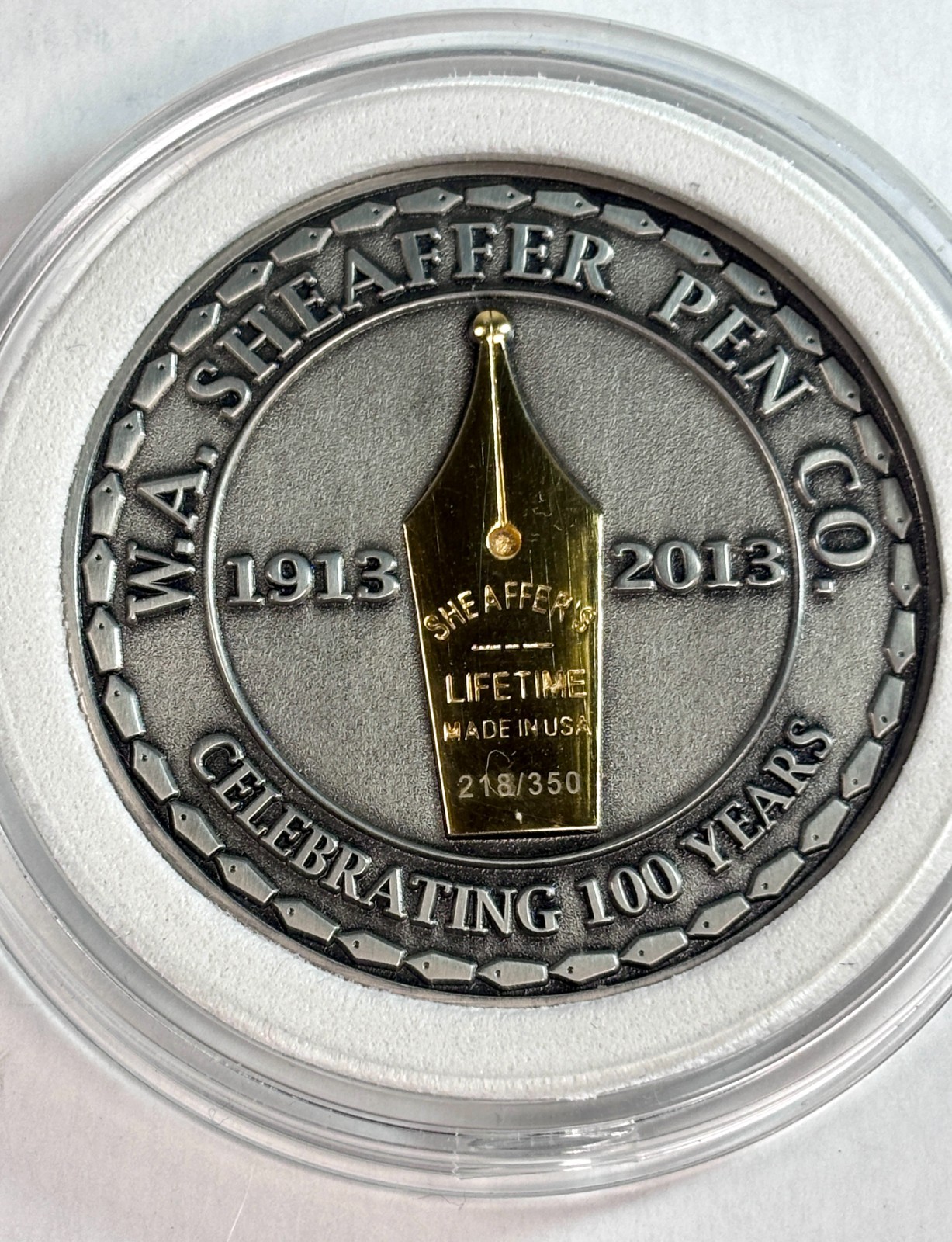 Sheaffer Pen Museum Centennial Commemorative Coin #218/350 Limited Edition COA