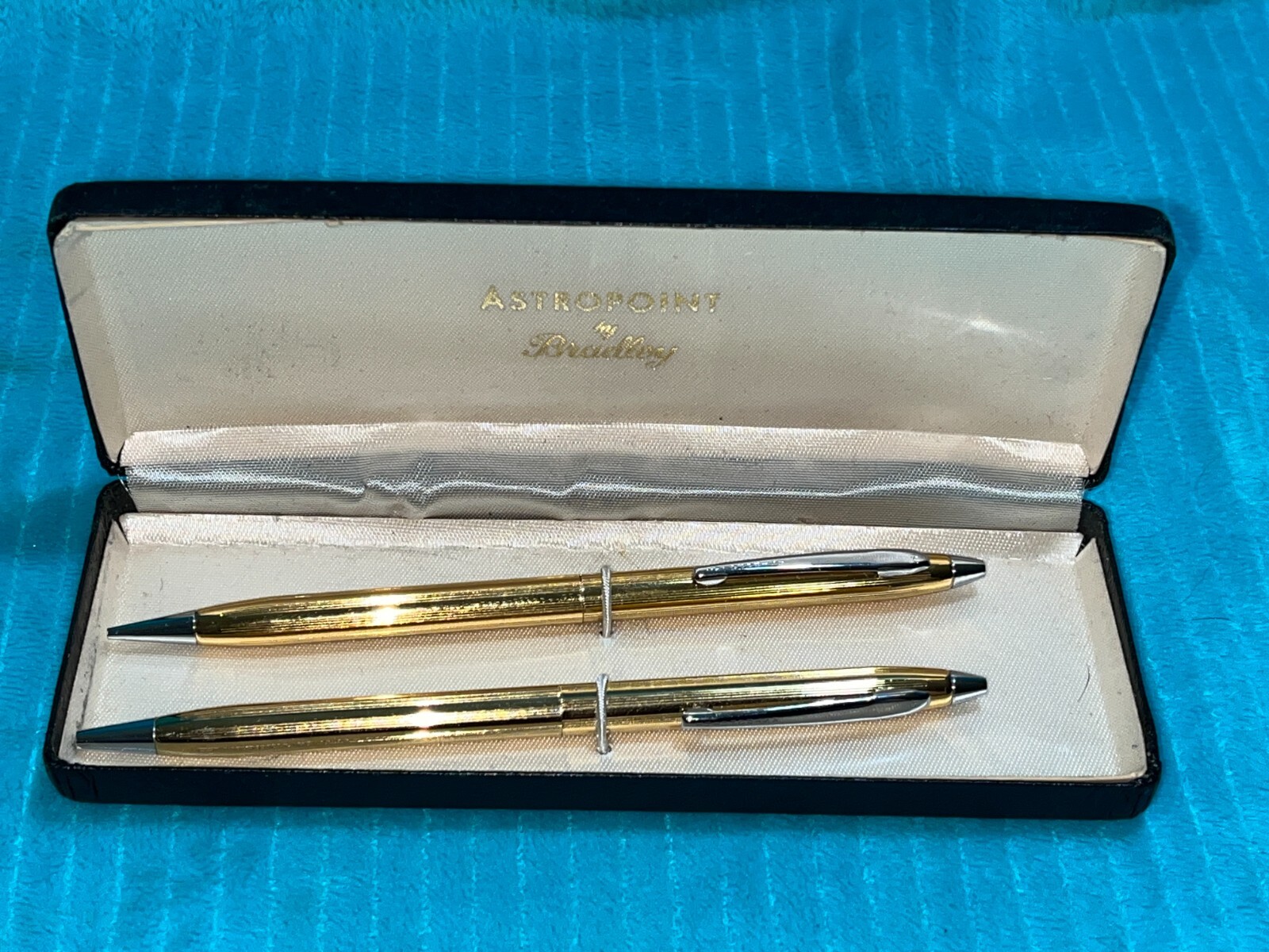Vintage Astropoint Bradley Mechanical Pen & Pencil Set Case Gold Electroplated