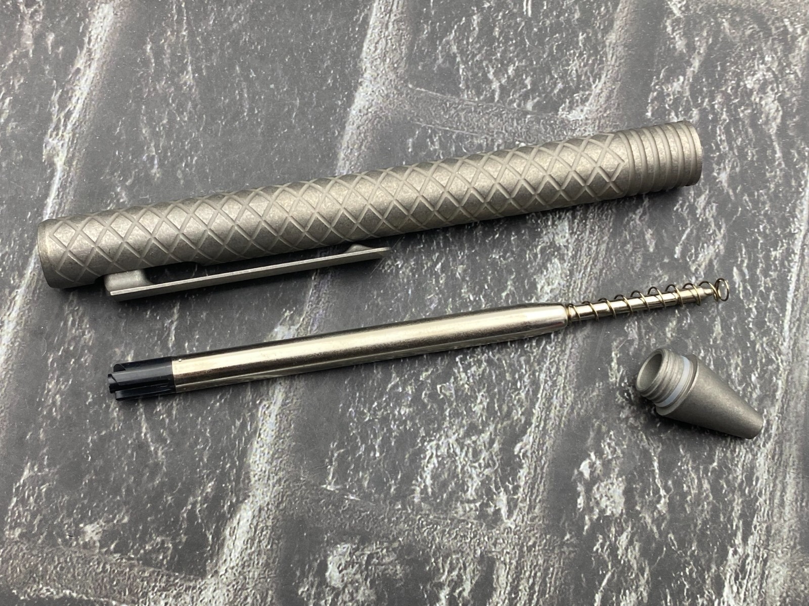 TwoSun TS-Pen37-Stonewash Checkered Tactical Titanium Push Button Mechanism Pen