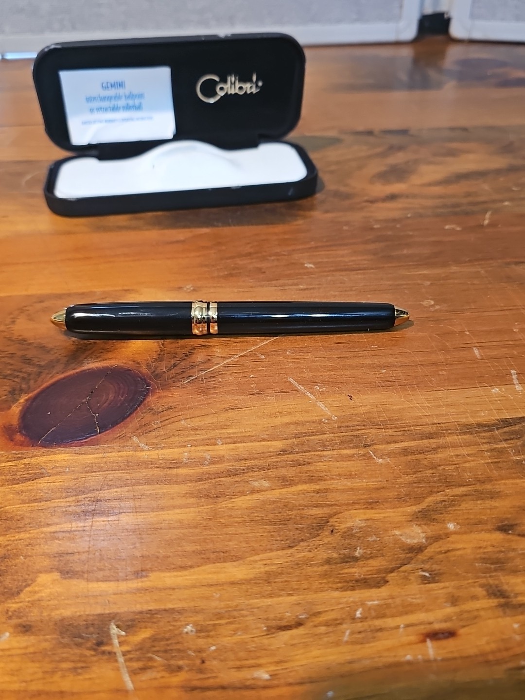 Vintage Colibri Pen Gemini   Ball Point Black  With Gold Trim In Hard Case