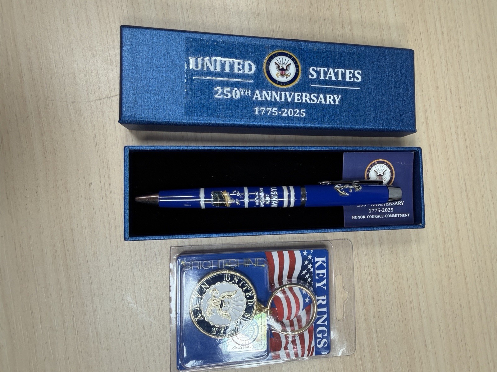U.S. Navy 250th Anniversary Commemorative Pen (1775–2025) & Keychain