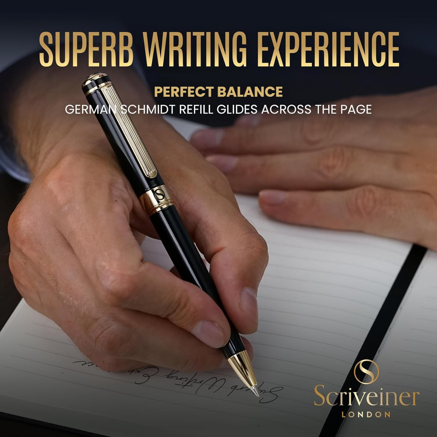 Black Lacquer Ballpoint Pen -Stunning Luxury Pen, Real Gold Plating, Schmidt Bla